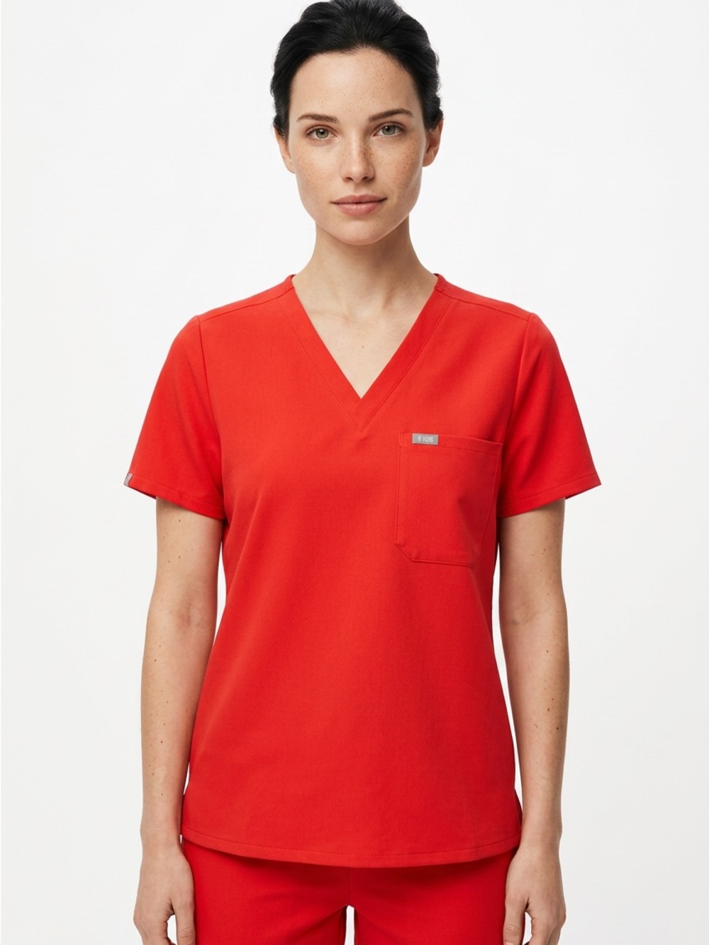 FIGS Women's Bold Orange V-Neck Short Sleeve Scrub Top